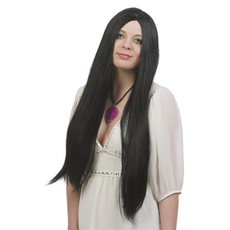 Lång Svart Peruk - Halloween & Maskerad Svart One Size