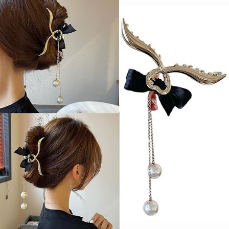 Mordely Pearls Bow Tofs Hårklor