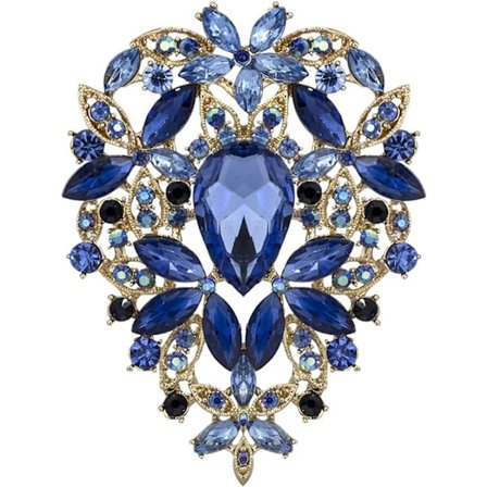 Vintage Crystal Rhinestone bladform stor stor brosch Pin för kvinnor guldton