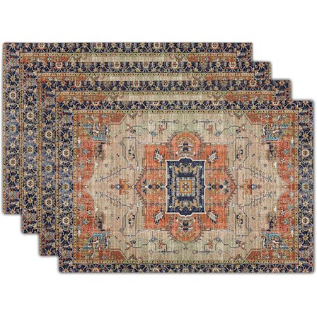 Aztec Terracotta Boho Dækkeservietter Sæt af 4 Vintage Persisk Rust Ret