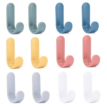 12 stk. J-formede kroge Selvklæbende kroge Abs Plastik Klæbende krog Brugt til Håndklæde, Nøgler (blandet farver)