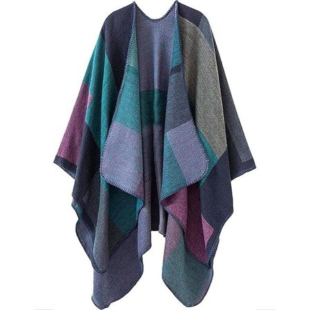 Damekappe med åpen front, reiseponcho, varm overdimensjonert pleddgenser, avslappet cardigan, sjal for høst og vinter