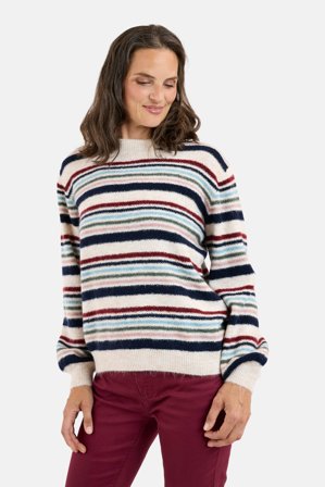 JENSEN - Langærmet Strik - Bordeaux/Blå Mix - Stribet