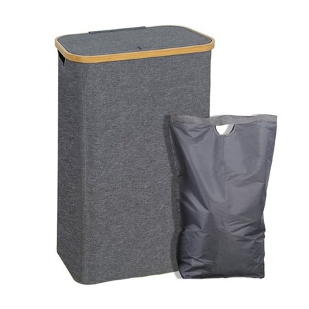 Laundry Basket with Lid 48-Liter Large with Laundry Bag Collapsible Laundry Baskets with Handles Bamboo Laundry Hamper Dark Grey