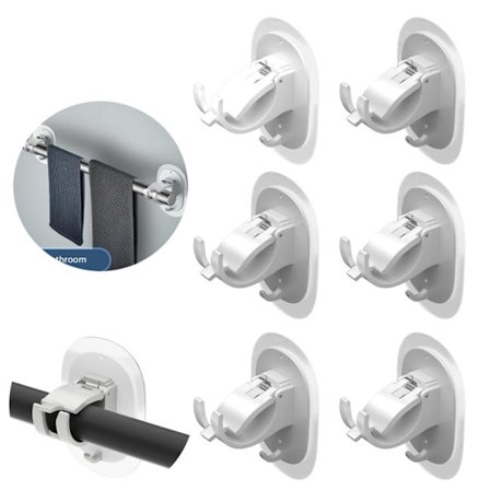 6-pakning selvklebende gardinstangholdere, uten boring, justerbare, universelle, hvite kroker