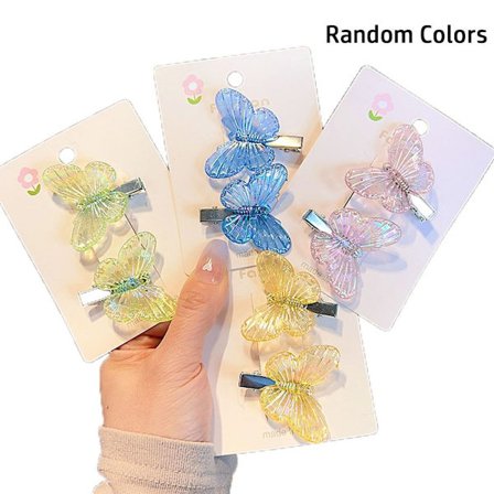 6 Par Butterfly Pink Hårnåle, gennemsigtige