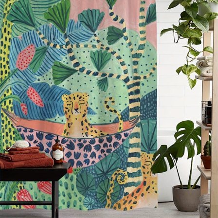 Vandtæt Bruseforhæng Jungle Leopard med 12 Kroge, Badeværelsesgardin, Boheme Stil 180x180cm