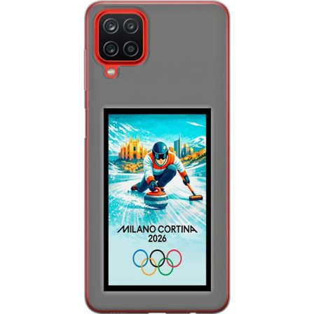 Yhteensopiva Puhelinkuori Samsung Galaxy A12 Jääkiekkoilukuva, jossa pelaajat liikkuvat jäällä, Milano Cortina 2026, Milanin maamerkit ja olympialaist