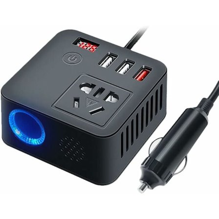 DC till AC-omvandlare för fordon, Bilkraftomvandlare 12V 24V till 110V 220V 150W Konstant uteffekt, 3 USB inklusive PD3.0 Type C QC, LED-display med
