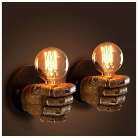 Sett med 2 Vintage Industrielle Vegglamper E27 Trehånd Lampe for Soverom Vaskerom Korridor Restaurant - Venstre Hånd - Bro