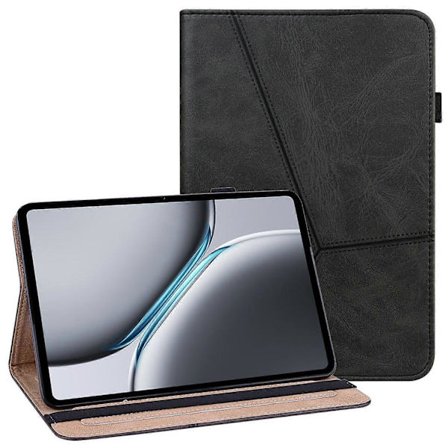 For OnePlus Pad 2/Pad Pro Deksel Linje Preget PU Lær Kortholder Nettbrett Stativ Deksel - Svart