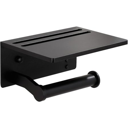 WC-paperiteline hyllyllä, musta ruostumaton alumiini