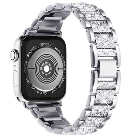 Kompatibel med Apple Watch 42mm 44mm 45mm 49mm, Dam Bling Kristall Rostfritt Stål Länk Armband Ersättningsband, Bling Silver