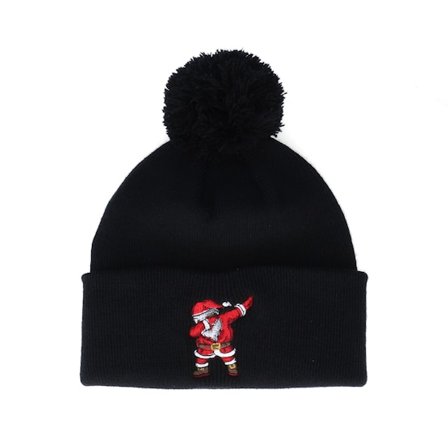 Ho-Ho-Hats - Noir pom Bonnet - Kids Christmas Santa Dab Black Pom Pom Beanie - Iconic @ Hatstore