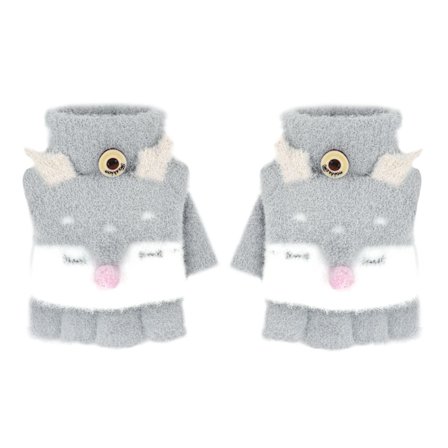 Vinterhandsker med fingerdæksler, konvertible flip strikkede magiske handsker strækbare halvfinger håndledsvarmere varme 3-6 år gamle drenge piger jul