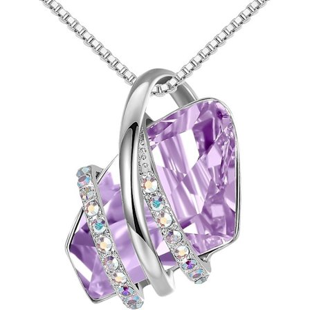 Önskestegshänge Halsband med födelsesten Kristall, Silver Ton i 18k Roséguld (ljus lila)