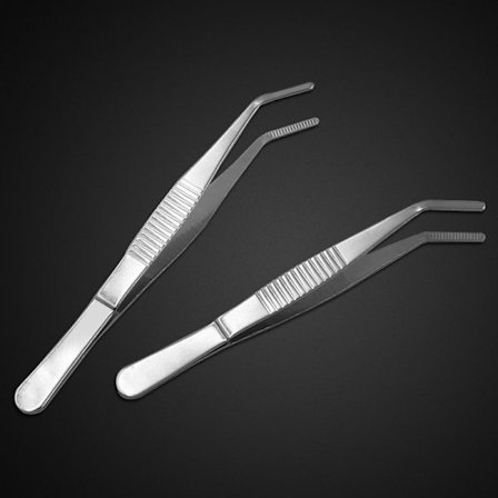 2 par med 12 cm rustfrie ståltang med buede tannede spisser Pro