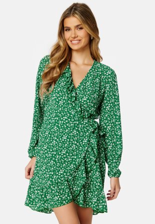ONLY Carly L/S Wrap Dress Green Jacket AOP:WHI Klær
