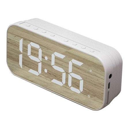 LED Spejl Vækkeur, Digital Højttaler Vækkeur, USB Opladning Digital Tidsvisning Skrivebord Trådløst Sengelampeur til Soveværelse Hjemmekontor Hvid