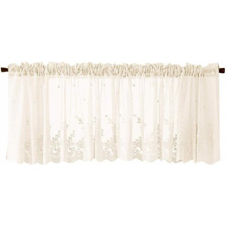 ING Blonde blomstergardin i ét stykke - 137*61 cm - Beige broderet halvgennemsigtig gardin