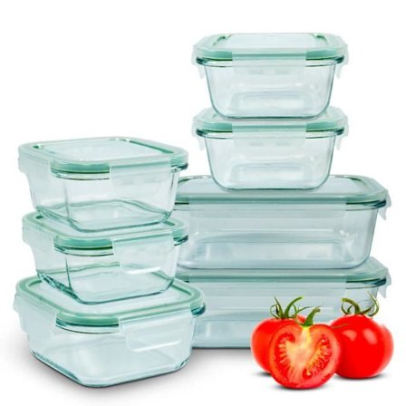 Set med 7 Glaslivsmedelsbehållare med Lock, Classbach FHD4010G Transparent Lunchlåda 40107