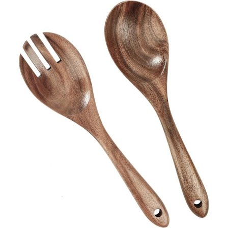 Salatbestikk, tresalatserveringsgaffel og skjesett, miljøvennlige blanderedskap for blanding av salat, pasta, frukt