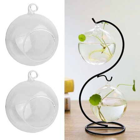 5x Hängande Glasboll Värmeljushållare Blomkruka Vas 8cm Rund Bas