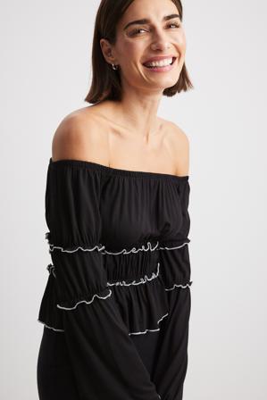 NA-KD Haut à volants - Tops bustier - Noir - Medium