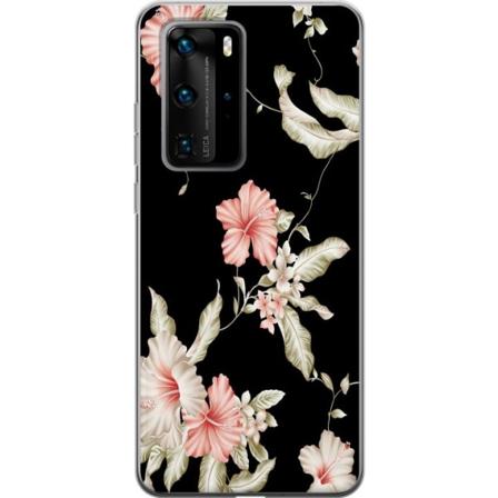 Huawei P40 Pro Gjennomsiktig deksel Blomstermønster Svart