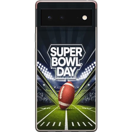 Kompatibelt Mobildeksel til Google Pixel 6 Super Bowl Day plakat med amerikansk fotball på opplyst arena i dramatisk sportsdesign