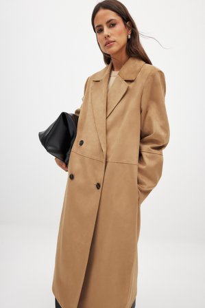 NA-KD Manteau croisé en suédine - Vestes en similicuir - Beige - EU 38