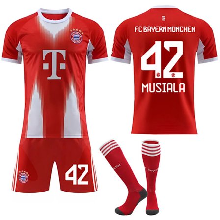 2025-2026 Bayern München Hjemme Børne Voksen Fodboldtrøje med Strømper Nr. 42 MUSIALA