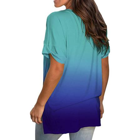 Kvinnlig Gradient T-shirt V-ringad Streetwear Kort Ärm Sommar