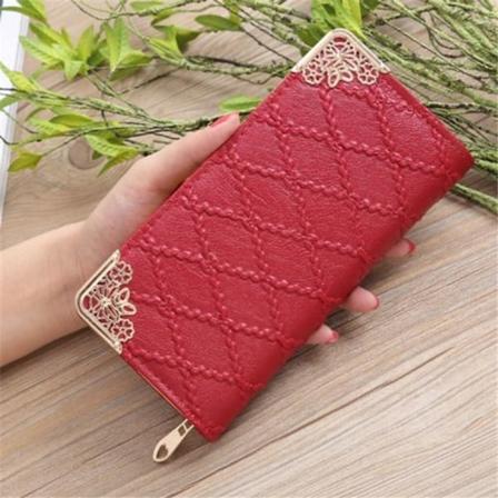 Dame Lang Pung Embossed Diamond Retro Mønster Multi Card Clutch Taske (Rød)