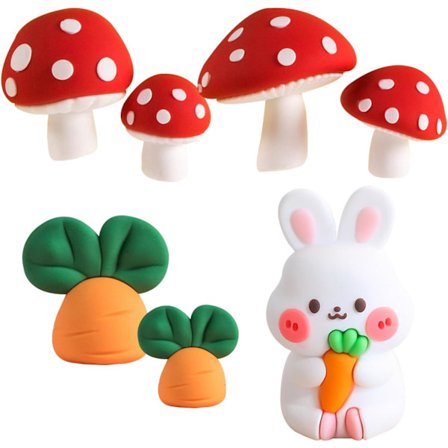 7 st kanin tårtdekoration, 3D kanin svampar morot djur tårtdekoration, grattis på födelsedagen dekorationer