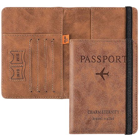 Pas Pasbeskytter Cover Rejse Tegnebog Organiser, Pas Etui Med Rfid Blokering, Pu Læder Rejsedokumentholder Til Mænd & Kvinder(Brun)