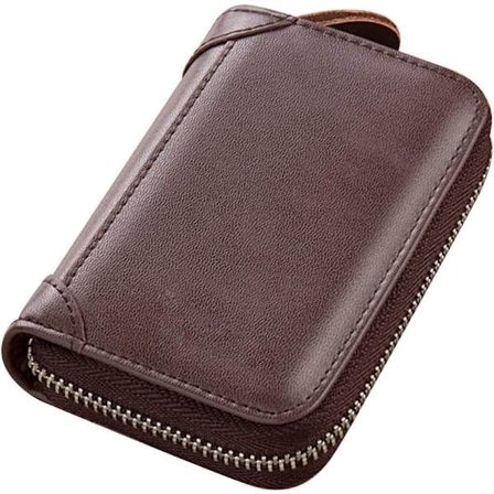 Korthållare med 20 kortplatser, RFID-blockering, äkta läder, för kvinnor eller män med blixtlås - Spot Sale