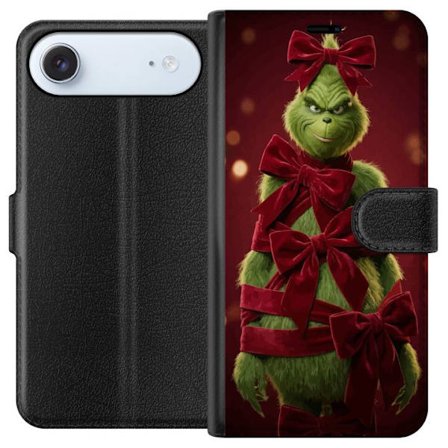 Yhteensopiva Lompakkokotelo Apple Apple iPhone 17 Air Grinchi-hahmo koristeltu punaisilla samettinauhoilla juhlavassa studiossa, leikkisällä ja humo