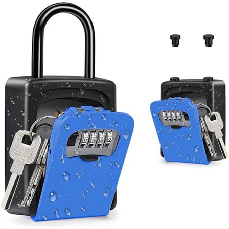 Bærbar nøglesikker, hængelåsboks med aftagelig bøjle, vægmonteret kombinationsnøgleboks udendørs til hjemmet, op til 5 nøgler (blå)
