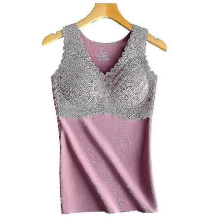 Varm Ärmlös Damväst i Termounderställ med Spets och Inbyggd BH - Rosa