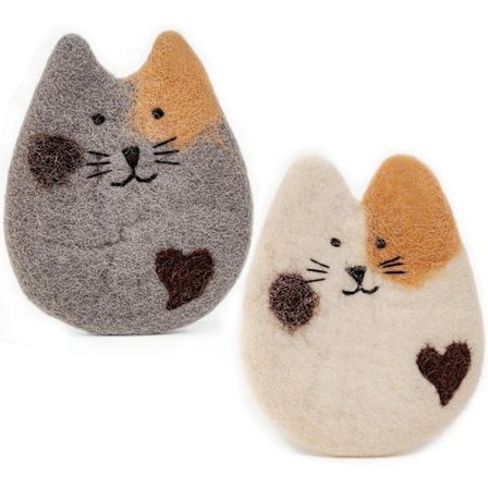 Kaksi käsintehtyä huopavillakissan alustaa työpöydälle ja pöydälle – Söpö kissanpentu kuppimatto kissan alustasarja kuumille ja kylmille juomille