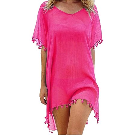 Strandkjole for kvinner sommerkjole bikini cover up sommer badetøy lang skjorte tunika strandponcho frynsete sexy chiffon strandbluse kvinner