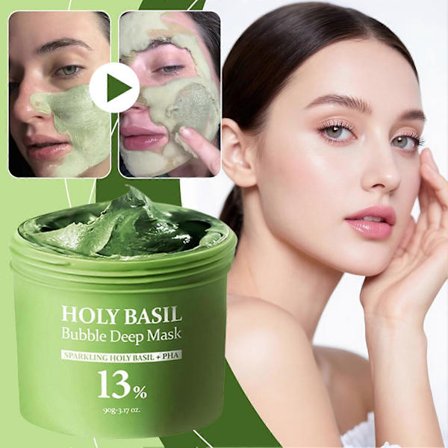 Högkvalitativ Holy Basil Bubble Djuprengörande Mask Porrengöring, Pormask- & Talgvård för Alla Hudtyper, Mild Formula