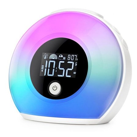 Bordlampe med solopgangsalarm, digitalt ur til blid opvågning, sengelampe med Bluetooth-højtaler til yogamusik eller vennefest