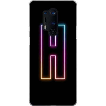 Yhteensopiva Puhelinkuori OnePlus OnePlus 8 Pro Minimalistinen neonkirjain H väriä vaihtavassa valossa mustaa taustaa vasten modernilla typografisel