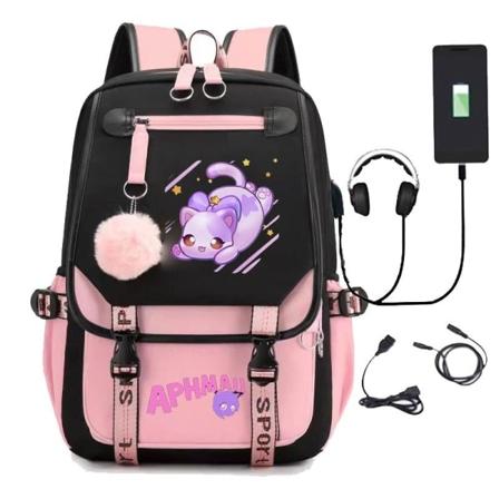 Aphmau ryggsekk barn ryggsekker ryggsekk med USB-uttak 1 stk rosa 2 rosa 2