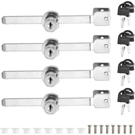 4 stk. Glasslås for vitrineskap i sinklegering uten boring, egnet for 2-6 mm glasstykkelse