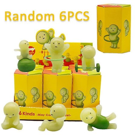 Smiski Blind Box Sunday Series - Yoga & Fitness Minifigur, Lysende Dekorasjonsdukke for Soverom & Toalett C-6p tilfeldig