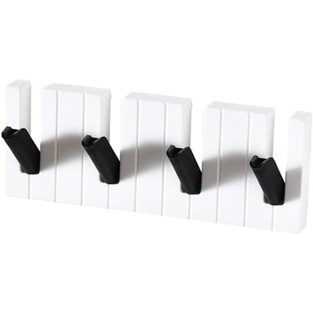 4 Krog Klaver Tangenter Vægmonteret Knagerække Vægdekoration Hat Opbevaringshylde PP Hylde (Sort Hvid Farve, 19,6 cm × 8,4 cm × 2,5 cm)