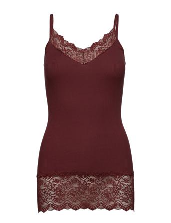 Organic Strap Top W/ Lace Top Ærmeløs Top Burgundy Rosemunde